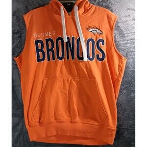 NFL Denver Broncos Mens Medium Sleeveless Hoodie Sweatshirt Orange Football